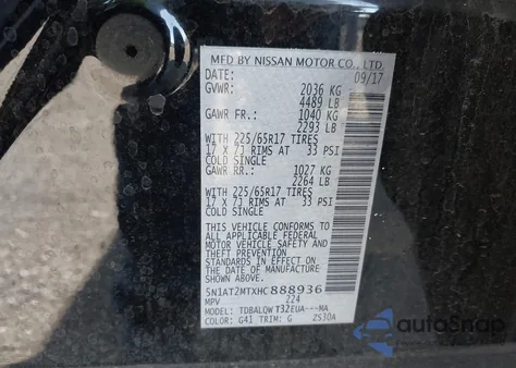 2017 Nissan Rogue Sv z USA, uszkodzony, nr VIN 5N1AT2MTXHC888936